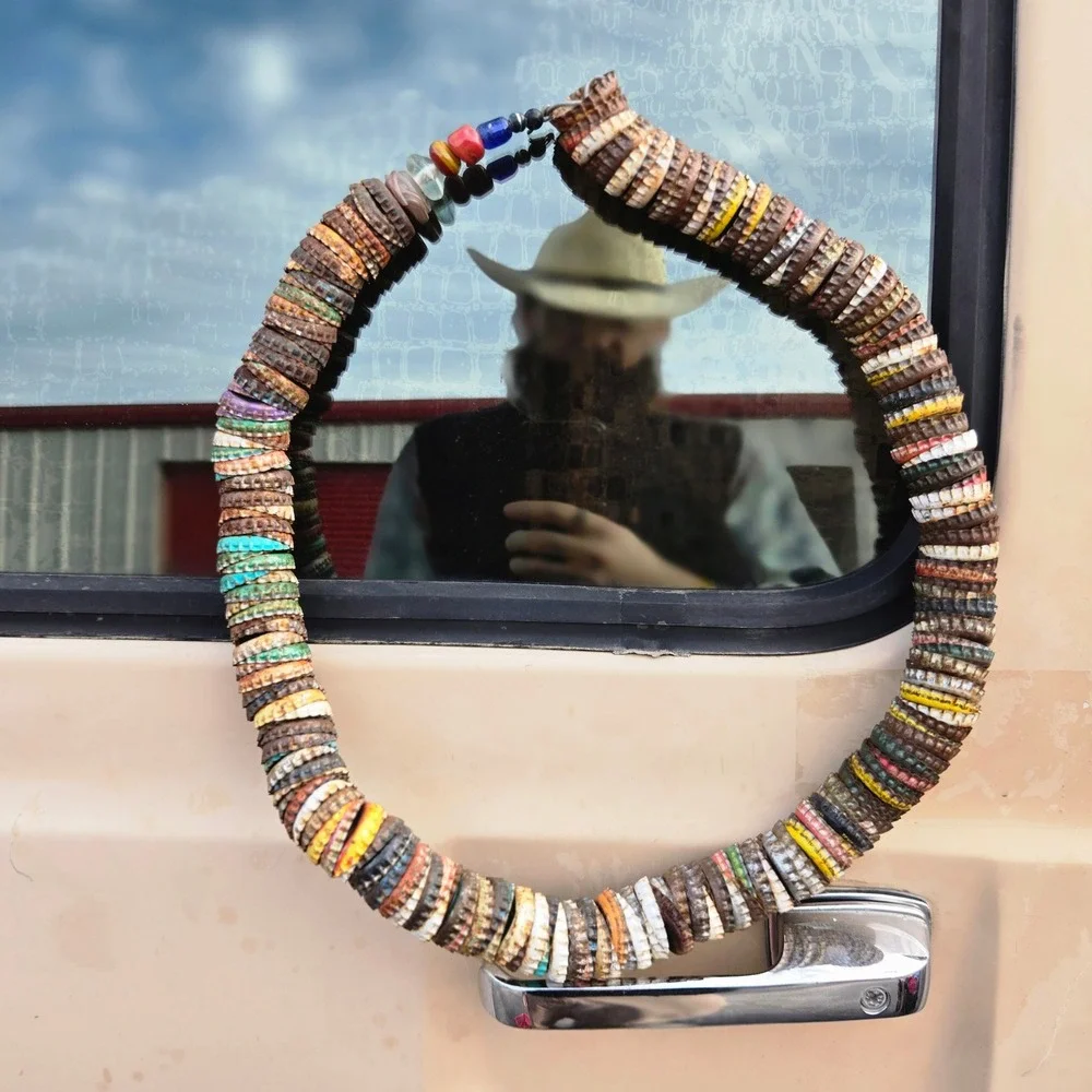 VTG Handmade Bottle Cap Necklace 80s Farm Decor Rusty Metal Folk Art Nairobi KEN